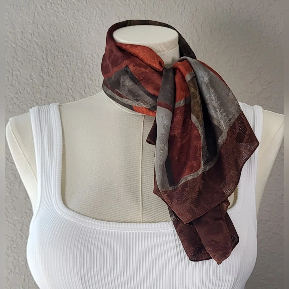 Chic Brown and Gray Geometric Scarf Wrap - 34 x 34 - Picture 5 of 9
